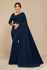 Georgette Weightless Navy Blue Saree With Grain Texture
