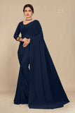 Georgette Weightless Navy Blue Saree With Grain Texture