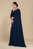 Georgette Weightless Navy Blue Saree With Grain Texture