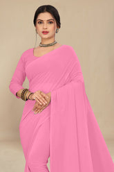 georgette weightless baby pink saree with grain texture