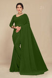 georgette weightless olive green saree with grain texture