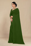 georgette weightless olive green saree with grain texture