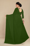 georgette weightless olive green saree with grain texture