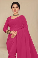georgette weightless pink saree with grain texture