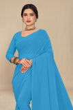 georgette weightless sky blue saree with grain texture