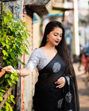 Linen Silver zari saree with heavy Brouch Design