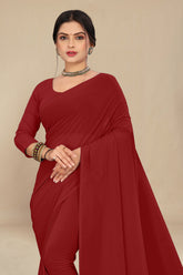 georgette weightless rust brown saree with grain texture