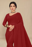 georgette weightless rust brown saree with grain texture
