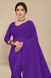 georgette weightless dark lavender saree with grain texture