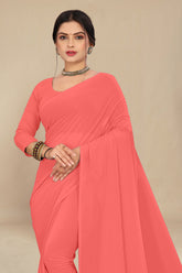 georgette weightless light peach saree with grain texture