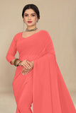 georgette weightless light peach saree with grain texture