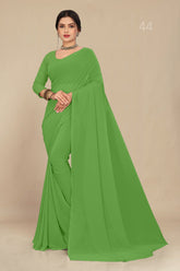 georgette weightless dull green saree with grain texture