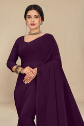 georgette weightless raisin saree with grain texture