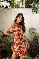 Cotton Floral Dress With Abstract Print
