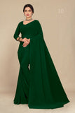 Georgette Weightless Bottle Green Saree With Grain Texture