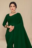 Georgette Weightless Bottle Green Saree With Grain Texture