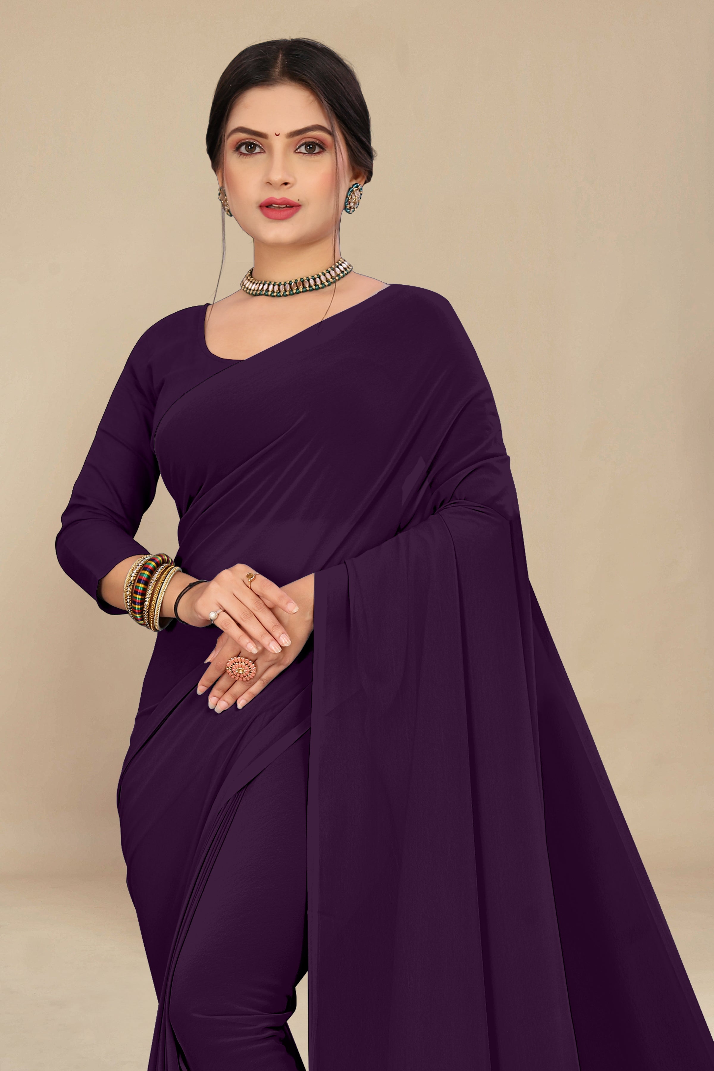 Georgette Weightless Wine Saree With Grain Texture