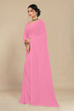 georgette weightless baby pink   saree with grain texture