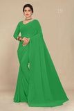 georgette weightless parrot green saree with grain texture