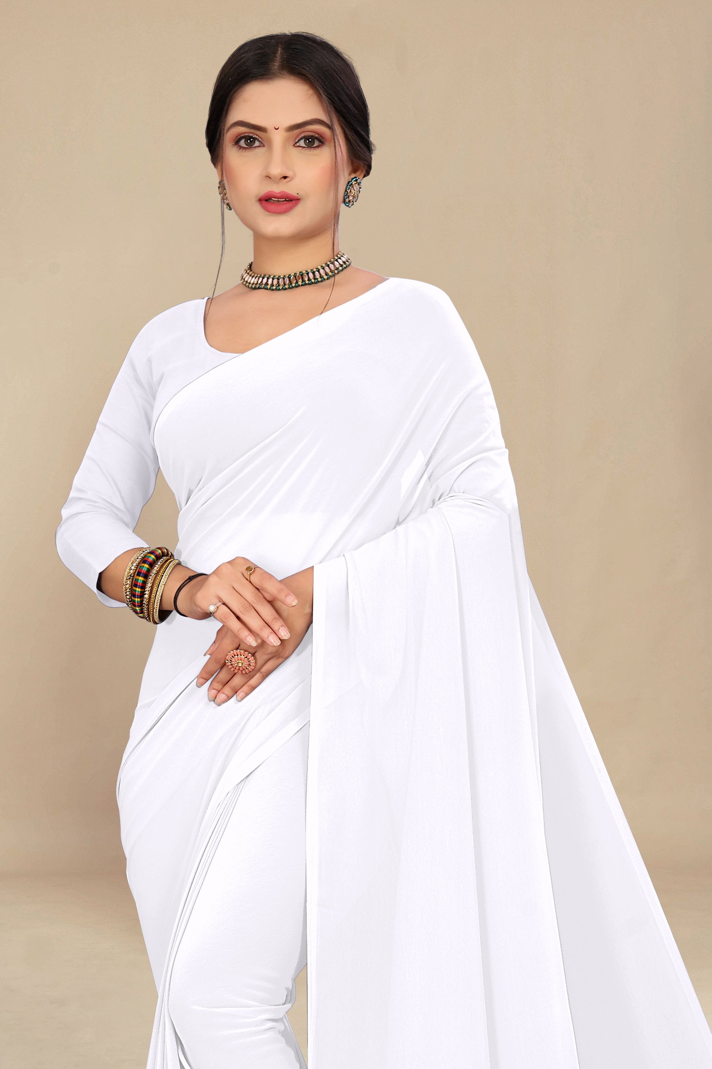 georgette weightless white saree with grain texture