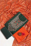 Bottle Green Modal Unstitched Salwar Suit With Chanderi Jacquard Dupatta