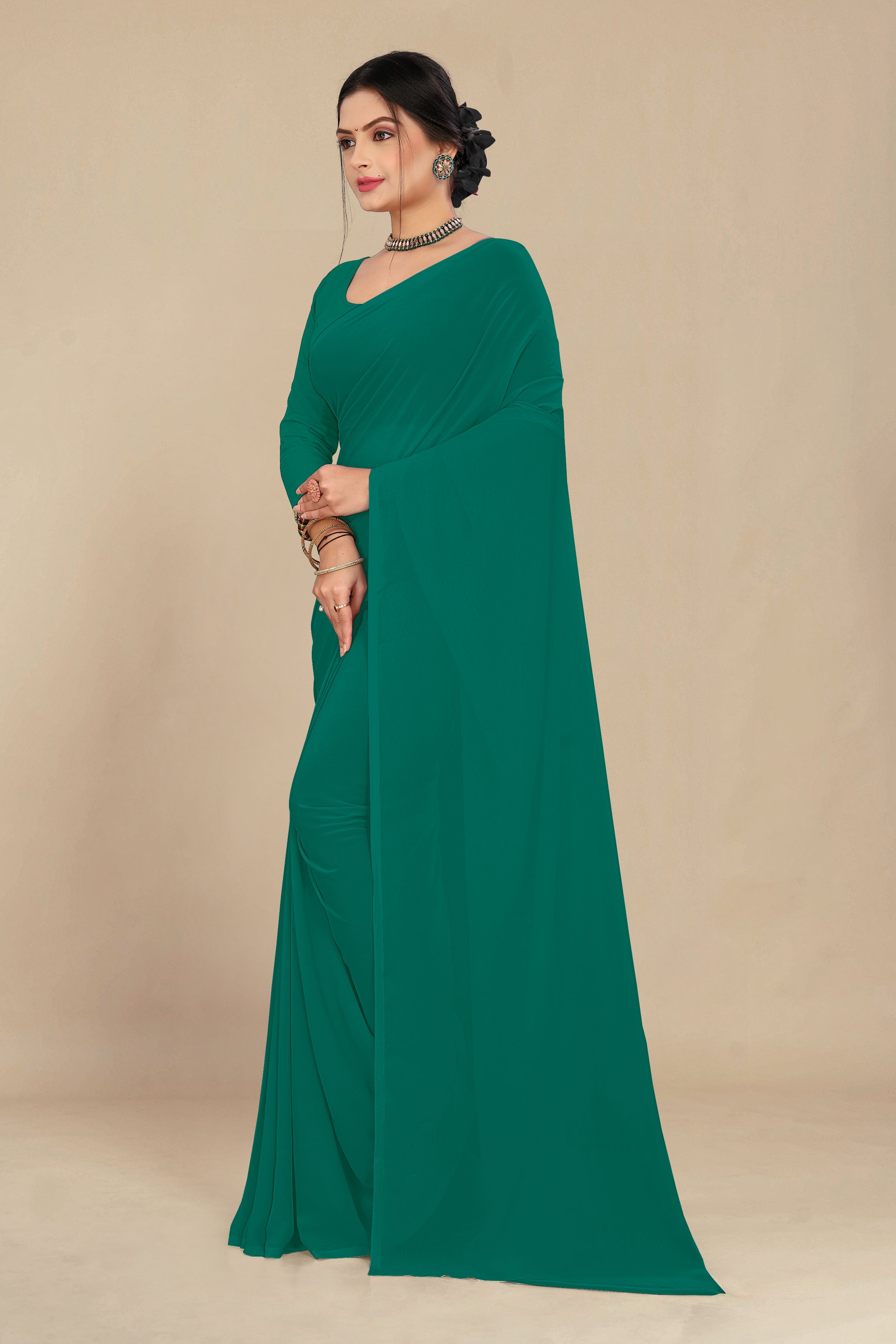 georgette weightless sea green saree with grain texture