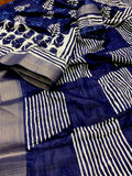 Indigo Batik Print Slub Silk Saree