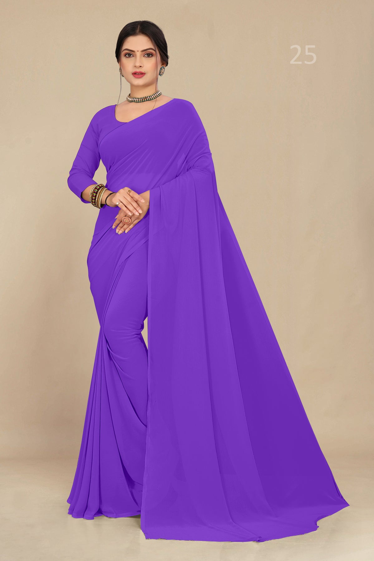 georgette weightless purple saree with grain texture