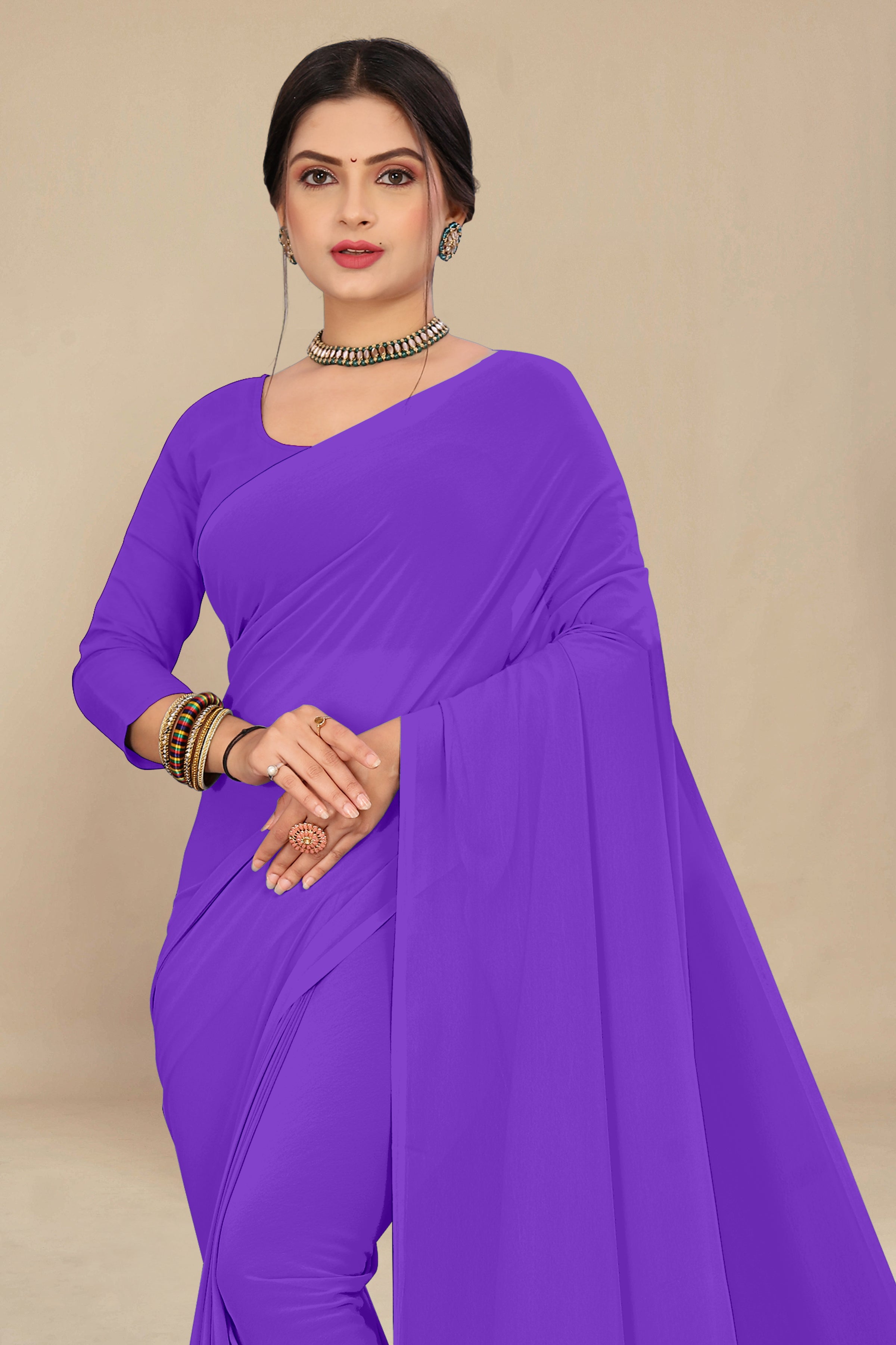 georgette weightless purple saree with grain texture