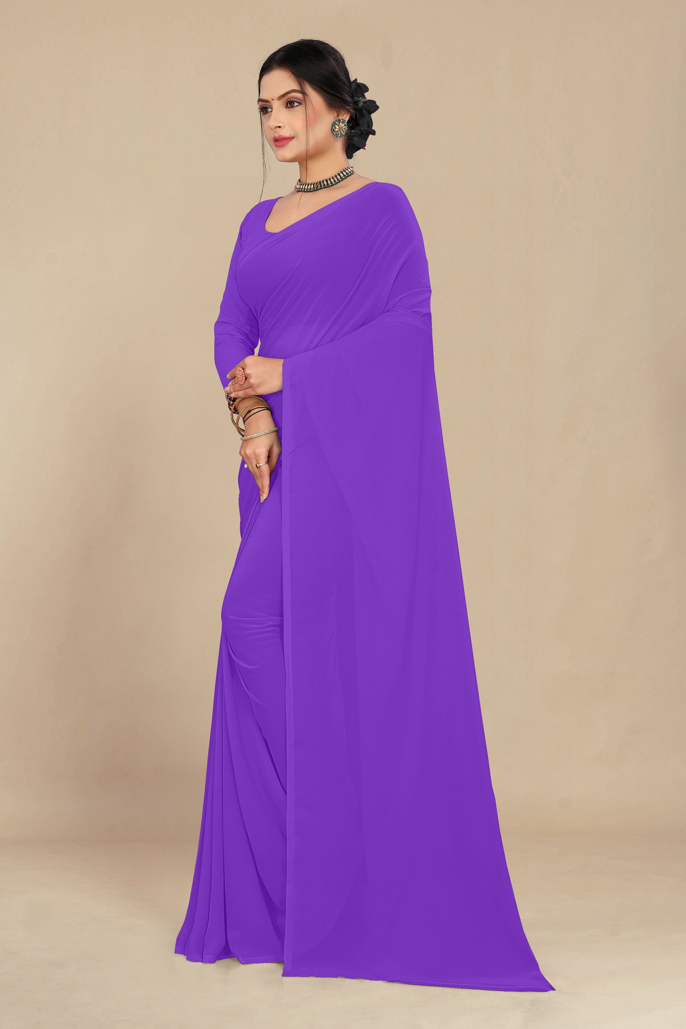 georgette weightless purple saree with grain texture