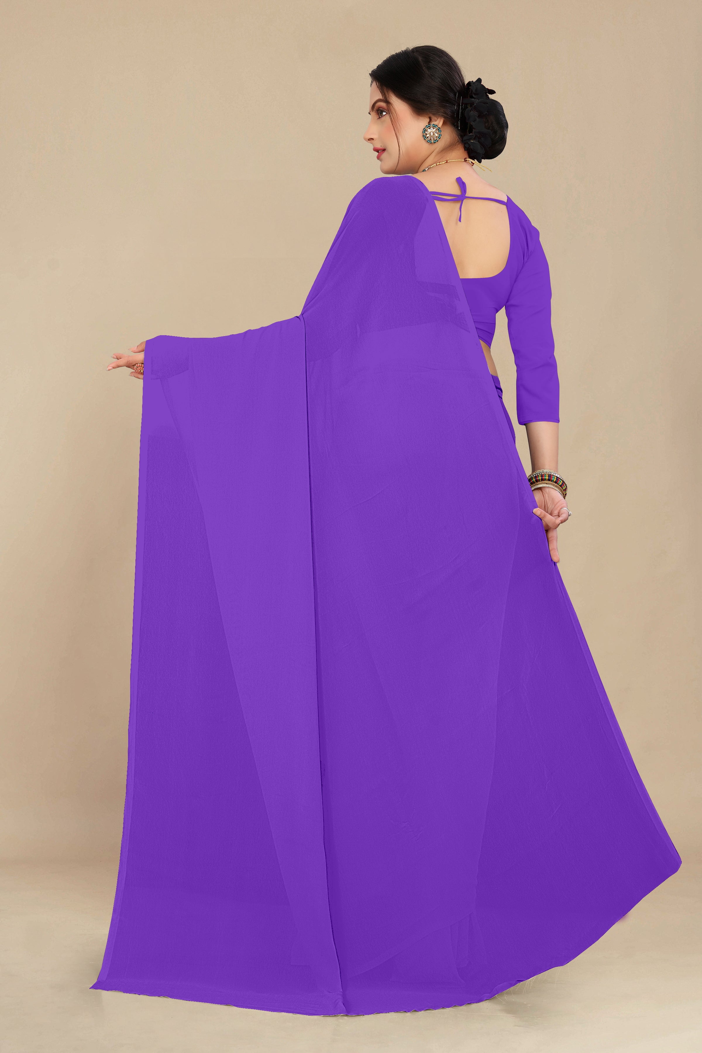 georgette weightless purple saree with grain texture