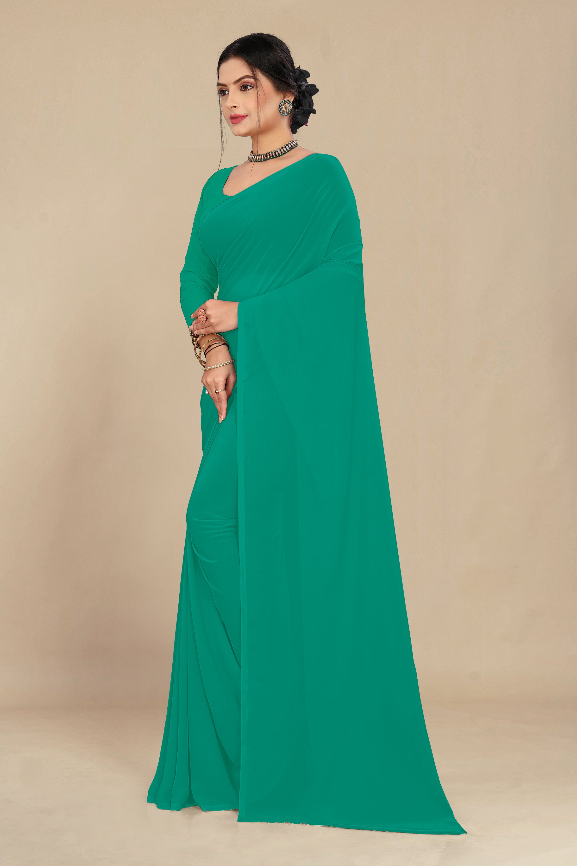 georgette weightless light green saree with grain texture