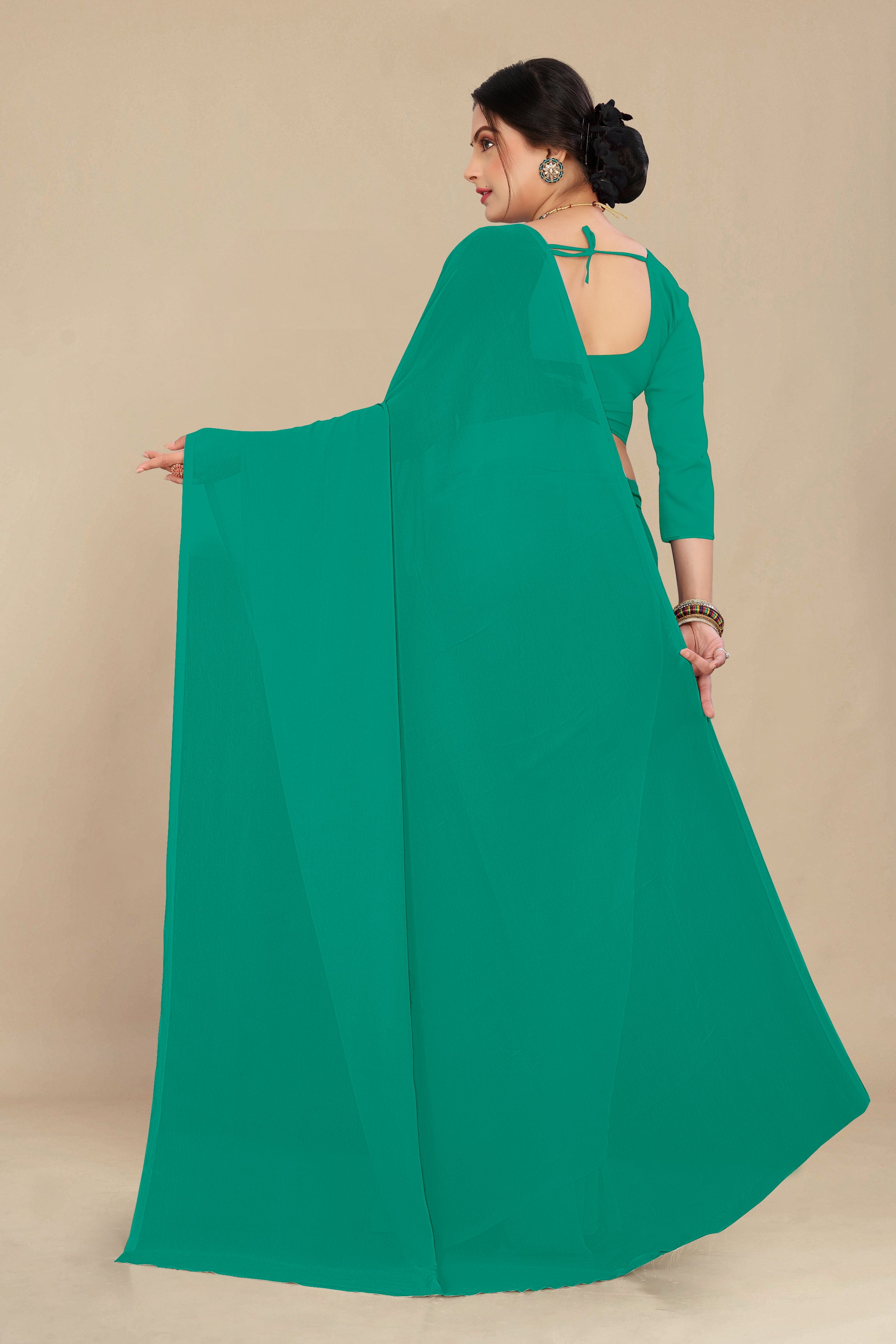 georgette weightless light green saree with grain texture