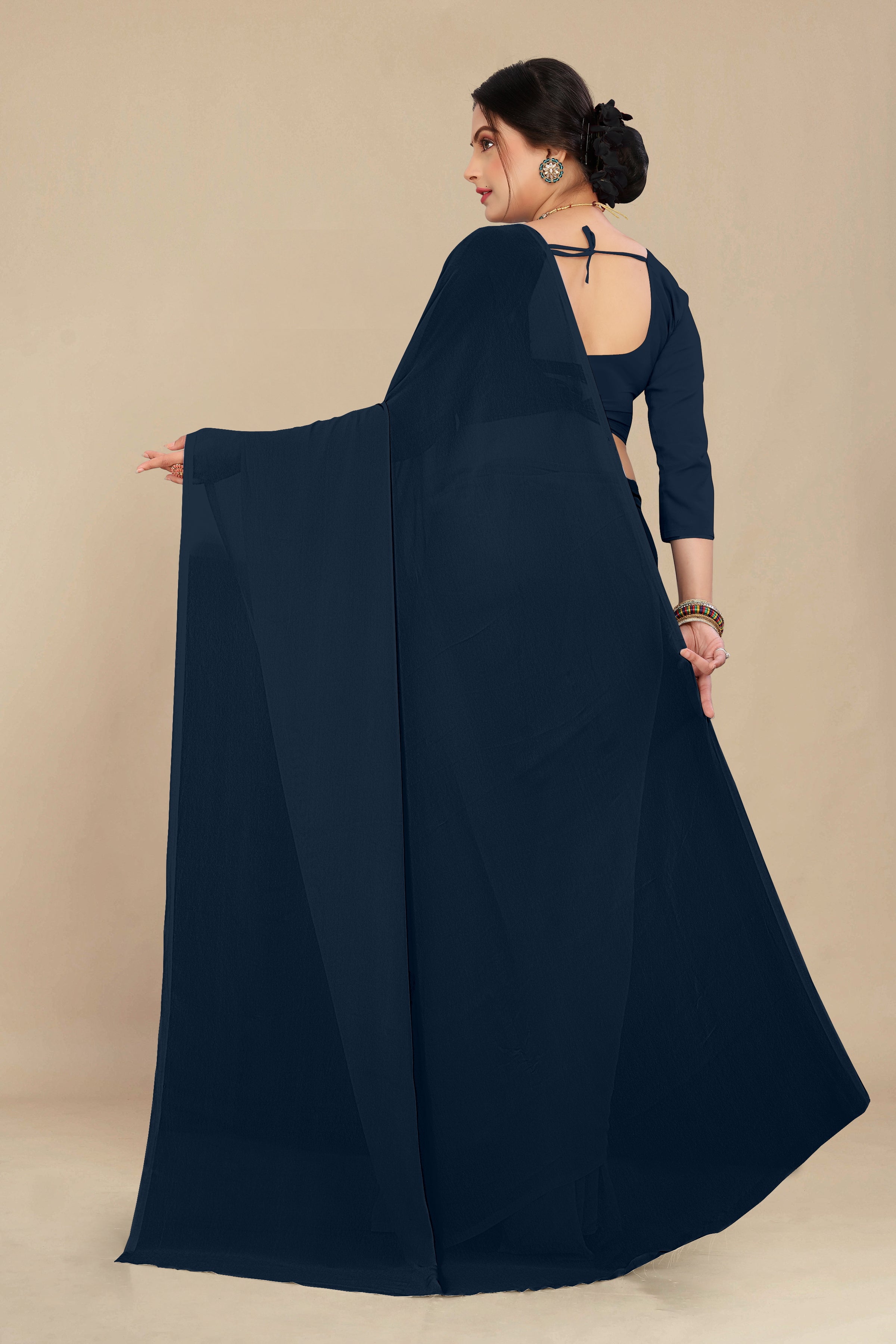 georgette weightless carbon black  saree with grain texture