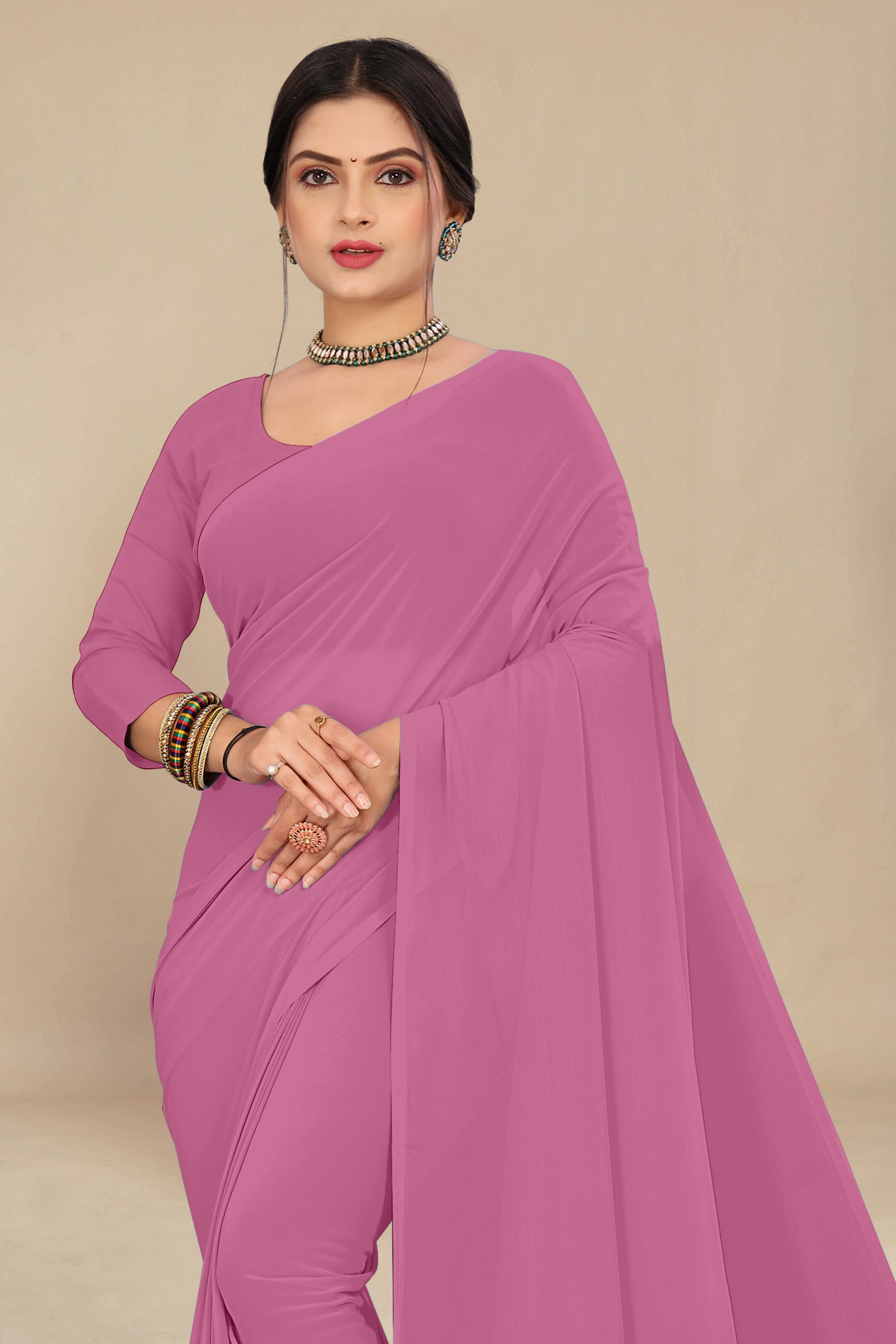 georgette weightless dusty pink saree with grain texture