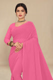 georgette weightless neon pink saree with grain texture