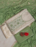 Dusty Green Modal Butti Unstitched Salwar Suit With Chanderi Dupatta