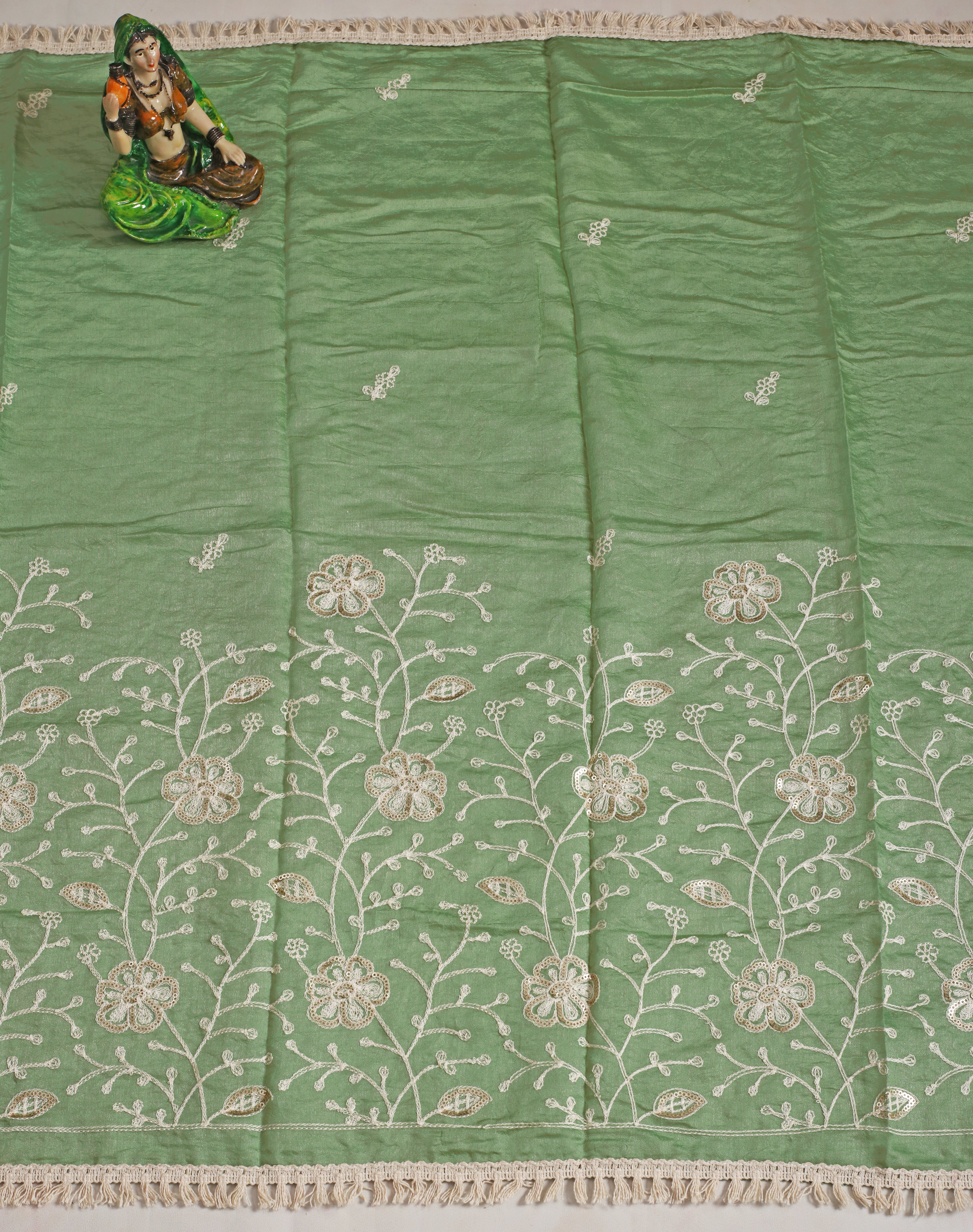 Dusty Green Modal Butti Unstitched Salwar Suit With Chanderi Dupatta