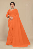 georgette weightless saffron saree with grain texture