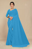 georgette weightless sky blue  saree with grain texture