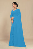 georgette weightless sky blue  saree with grain texture