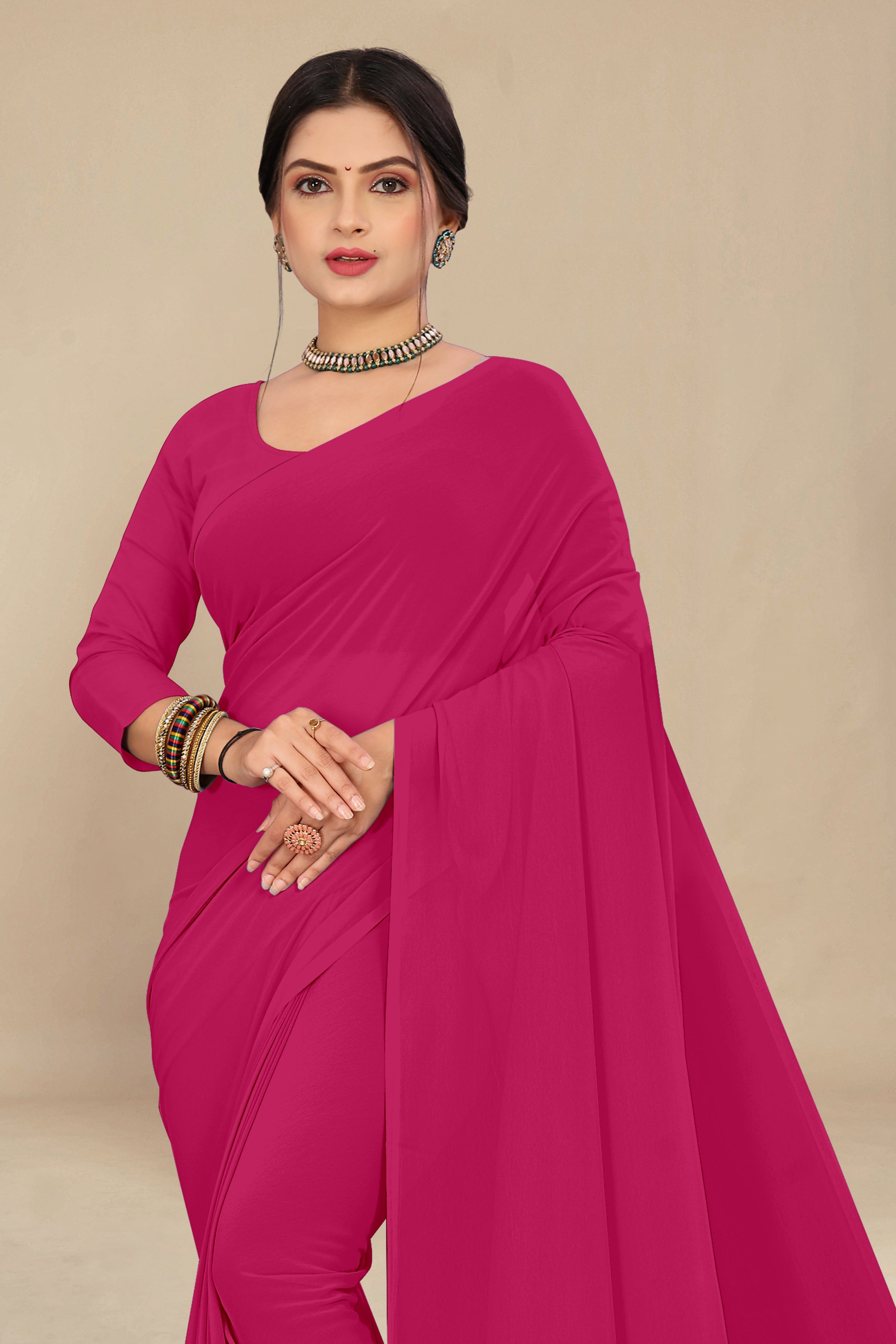 georgette weightless dark pink saree with grain texture