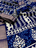 Indigo Batik Print Slub Silk Saree