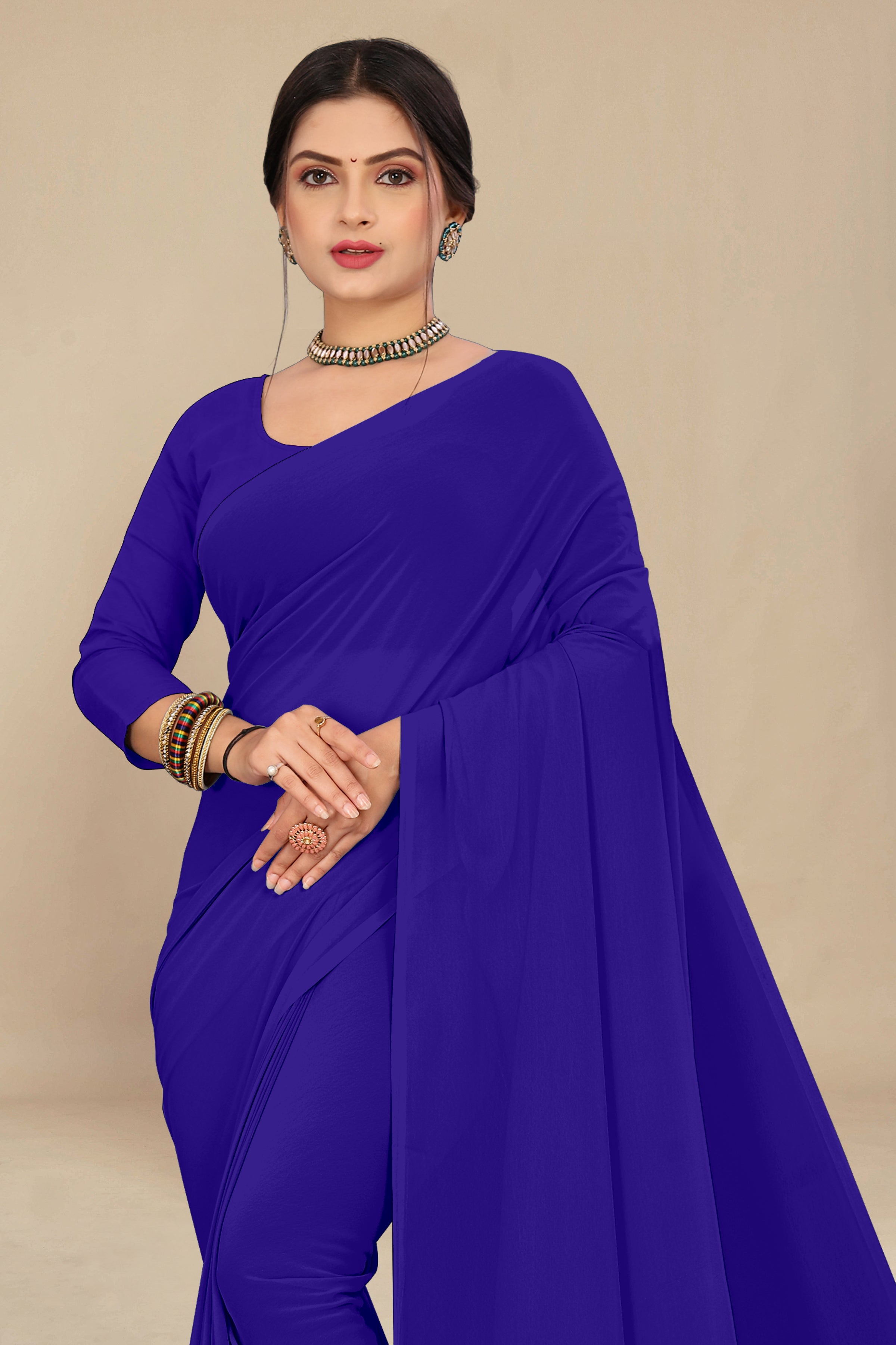 georgette weightless royal blue saree with grain texture