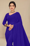 georgette weightless royal blue saree with grain texture