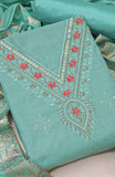 Blue Chanderi V Neck Unstitched Salwar Suit With Jacquard Dupatta