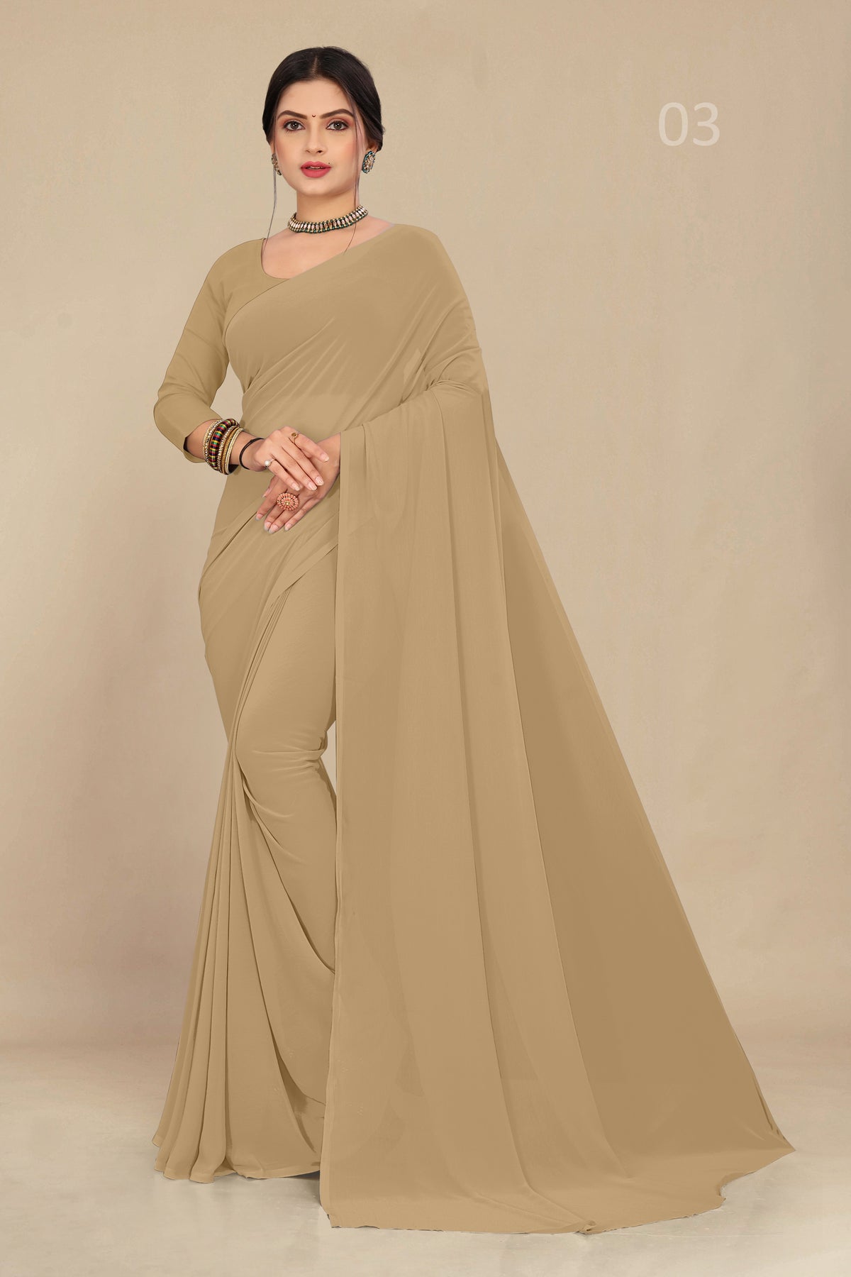 georgette weightless cream saree with grain texture