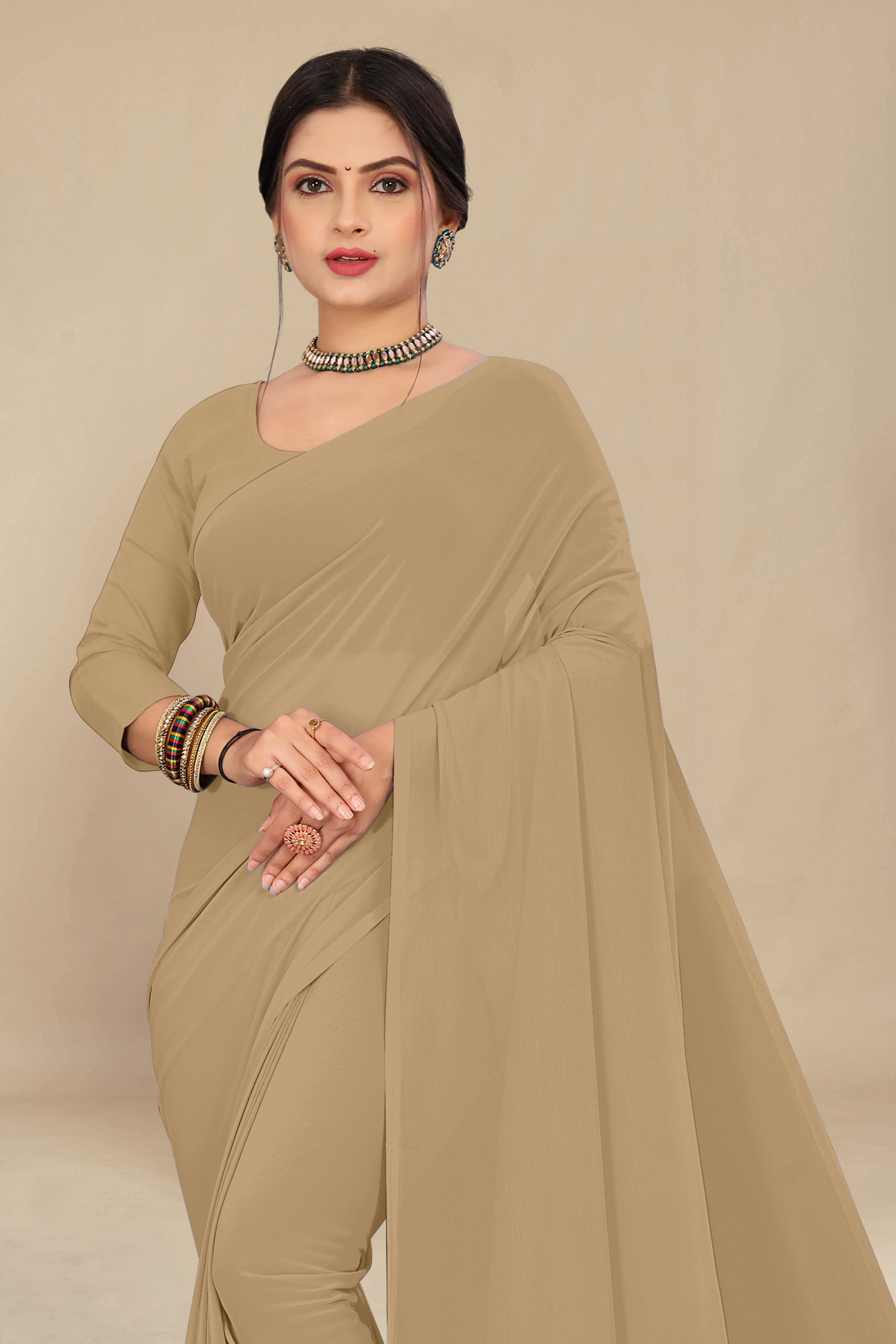 georgette weightless cream saree with grain texture