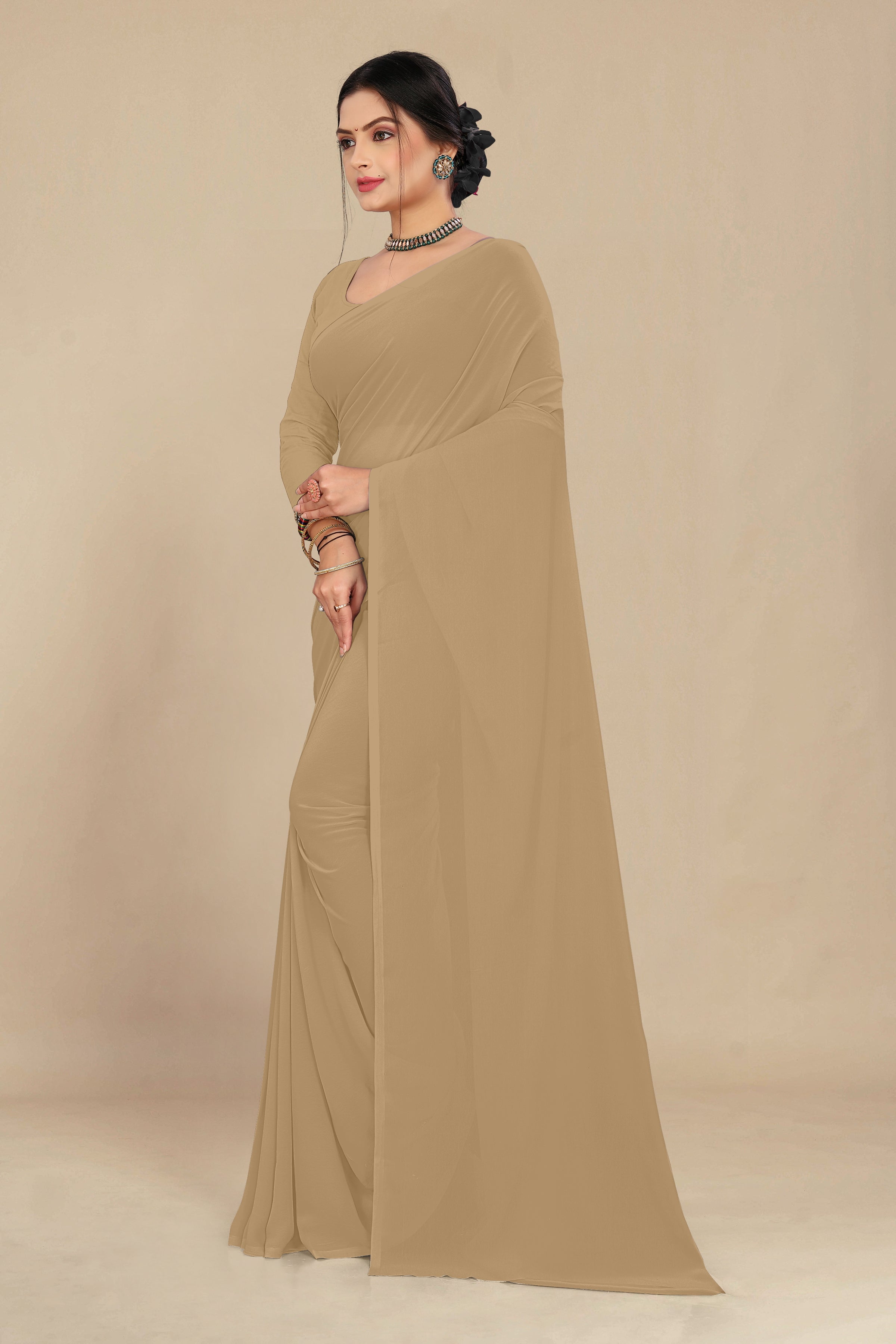 georgette weightless cream saree with grain texture