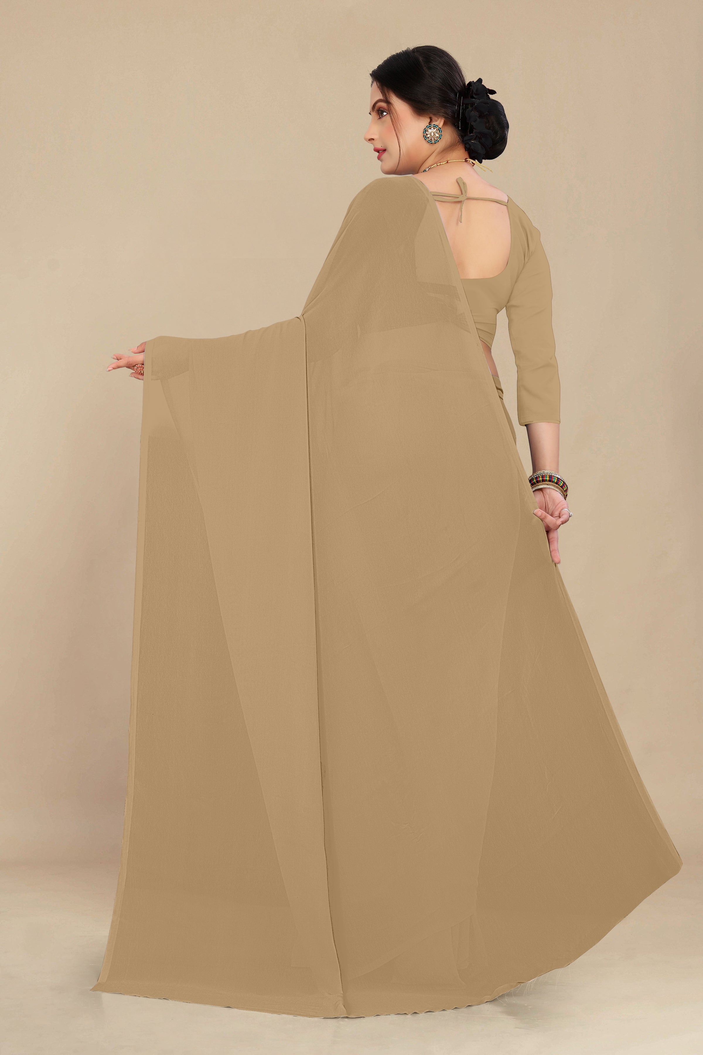 georgette weightless cream saree with grain texture